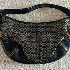 COACH  Black Leather & Signature Jacquard Soho Hobo Shoulder Bag #6351 Like New